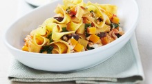 帕帕德尔（Pappardelle）配南瓜，菠菜和拿破仑酱（Barilla），以供巴里拉（Barilla）进行美食。188bet金博宝