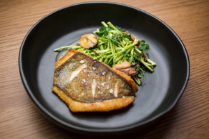 首选：烤约翰·多里（John Dory），贻贝，芹菜和雀跃沙拉。
