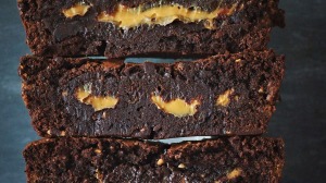 Peanutty brownies with a hidden caramel centre.