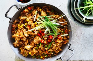 烤的鸡肉炒饭。