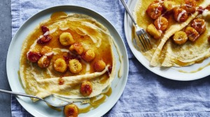 Crepes with buttered bananas and condensed milk.
